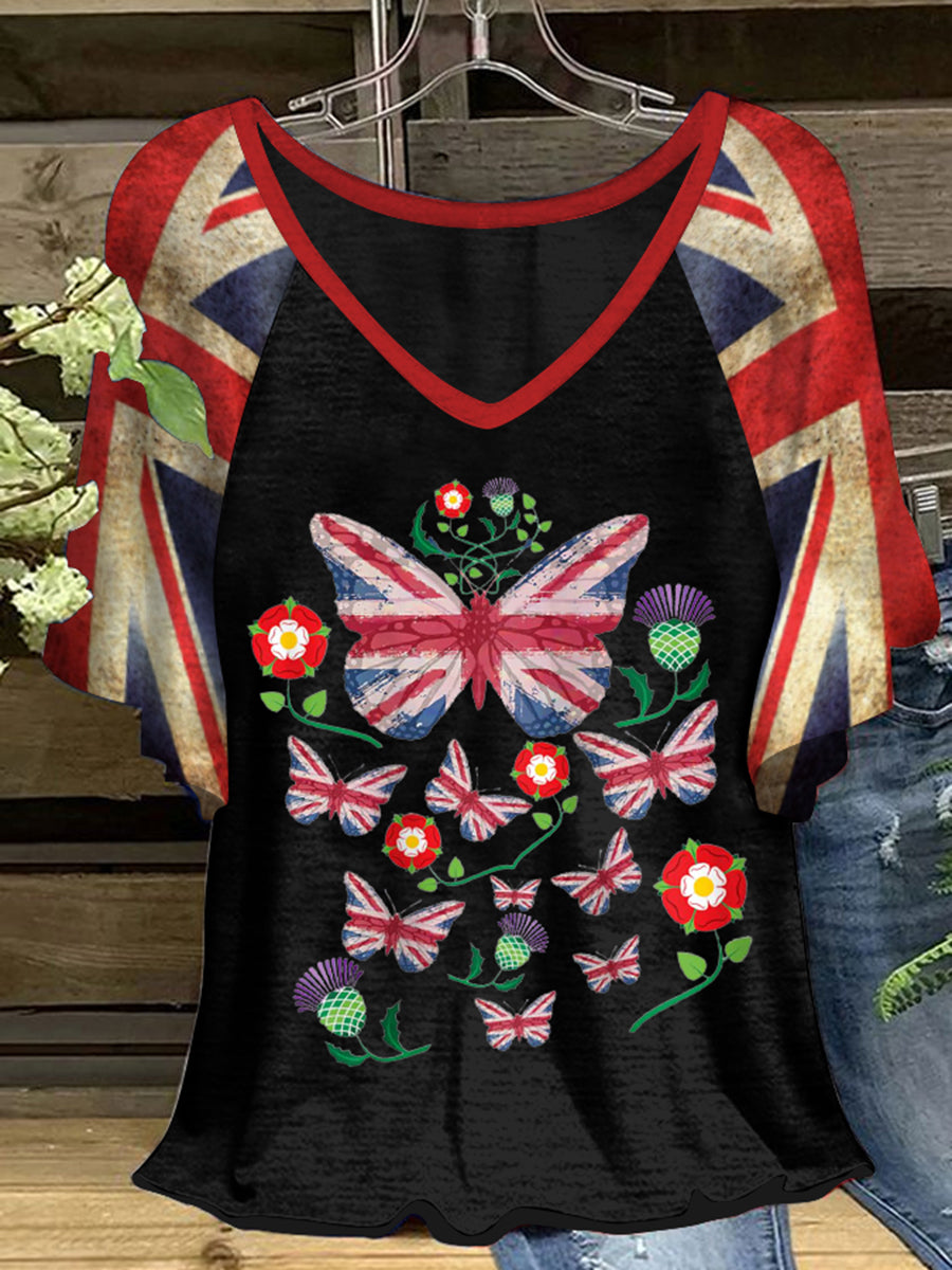Women's Union Jack Butterfly Hang Shot Short Sleeve T-Shirt