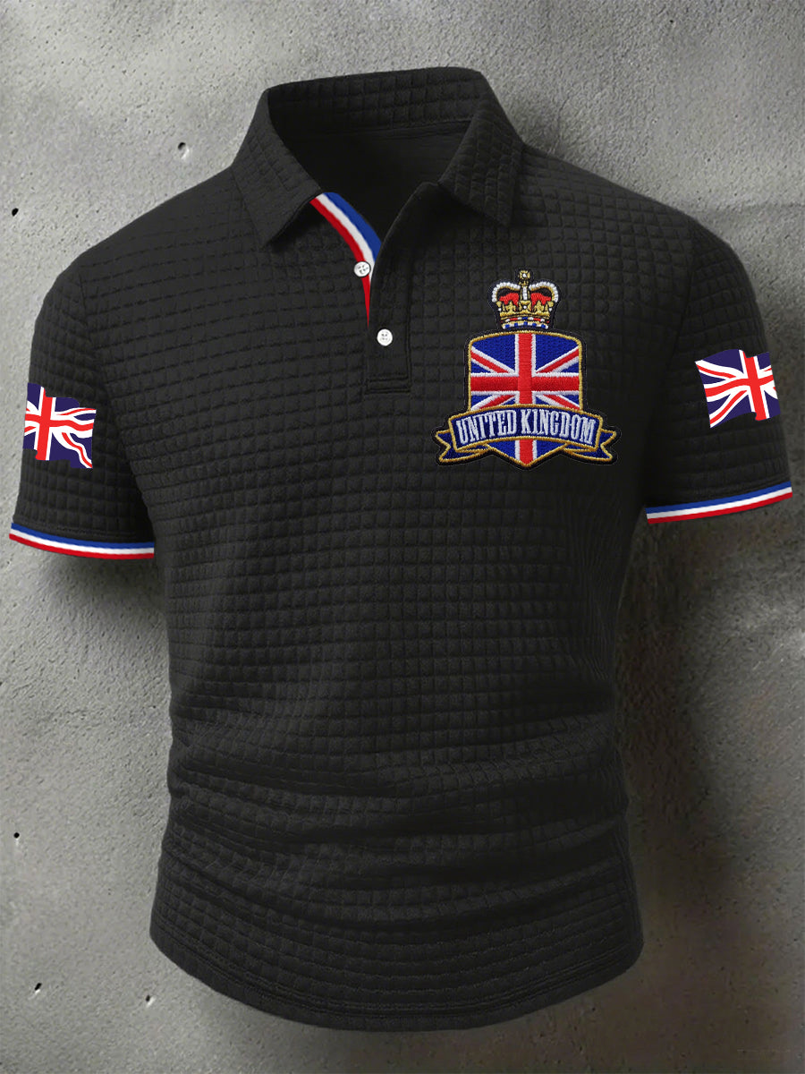 Men's UK Flag Print Casual Short-Sleeve Waffle Top