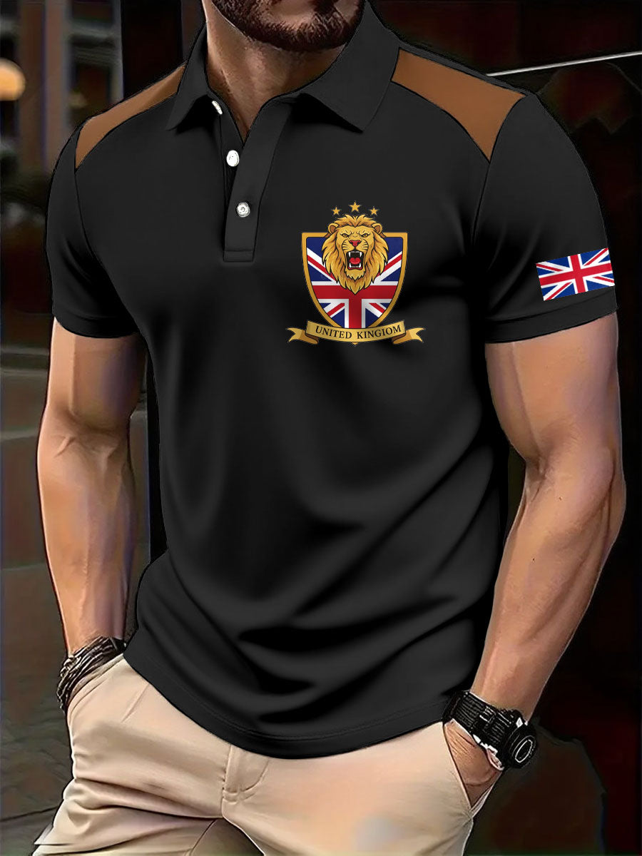 Men's UK Flag Lion Patriot Printed Casual Tops