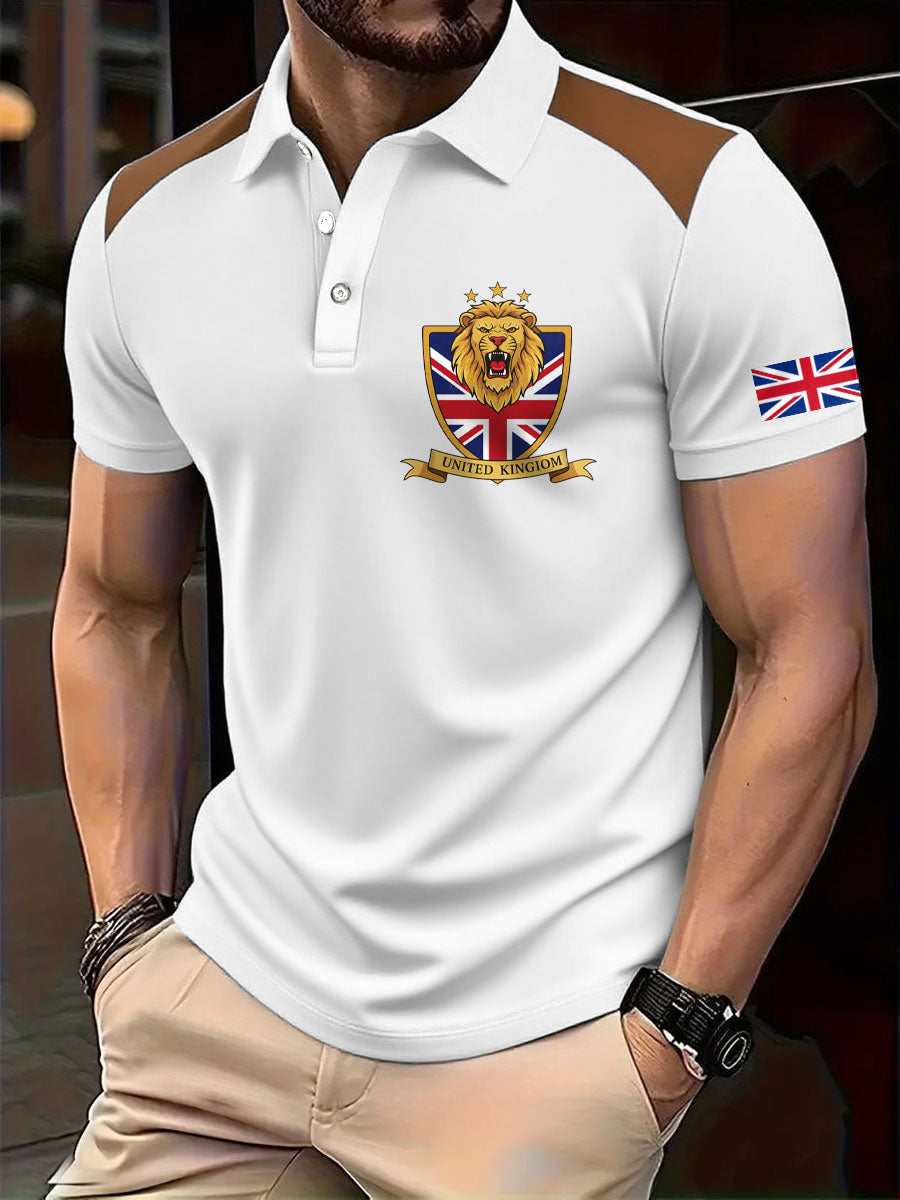 Men's UK Flag Lion Patriot Printed Casual Tops