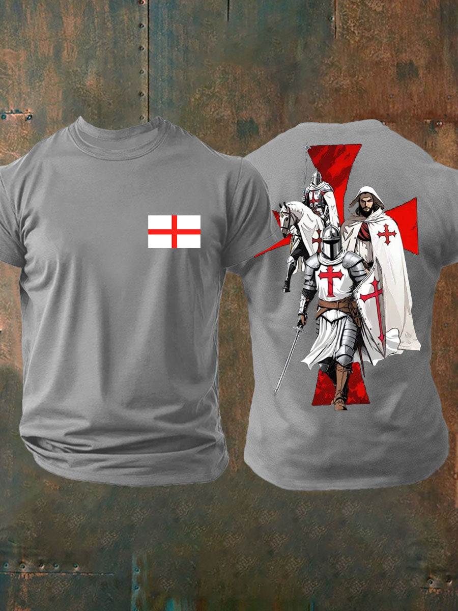 Men's English Crusaders Printed imitation cotton short-sleeved T-shirt