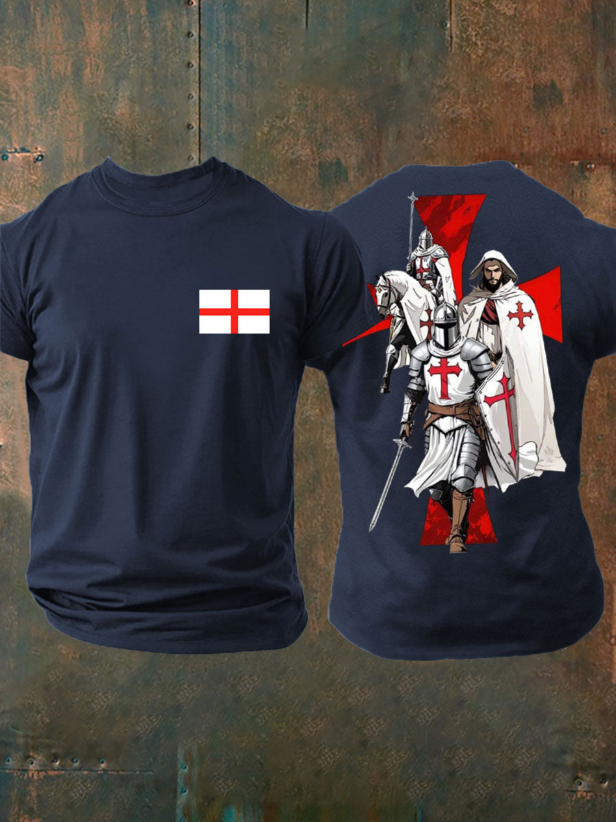 Men's English Crusaders Printed imitation cotton short-sleeved T-shirt