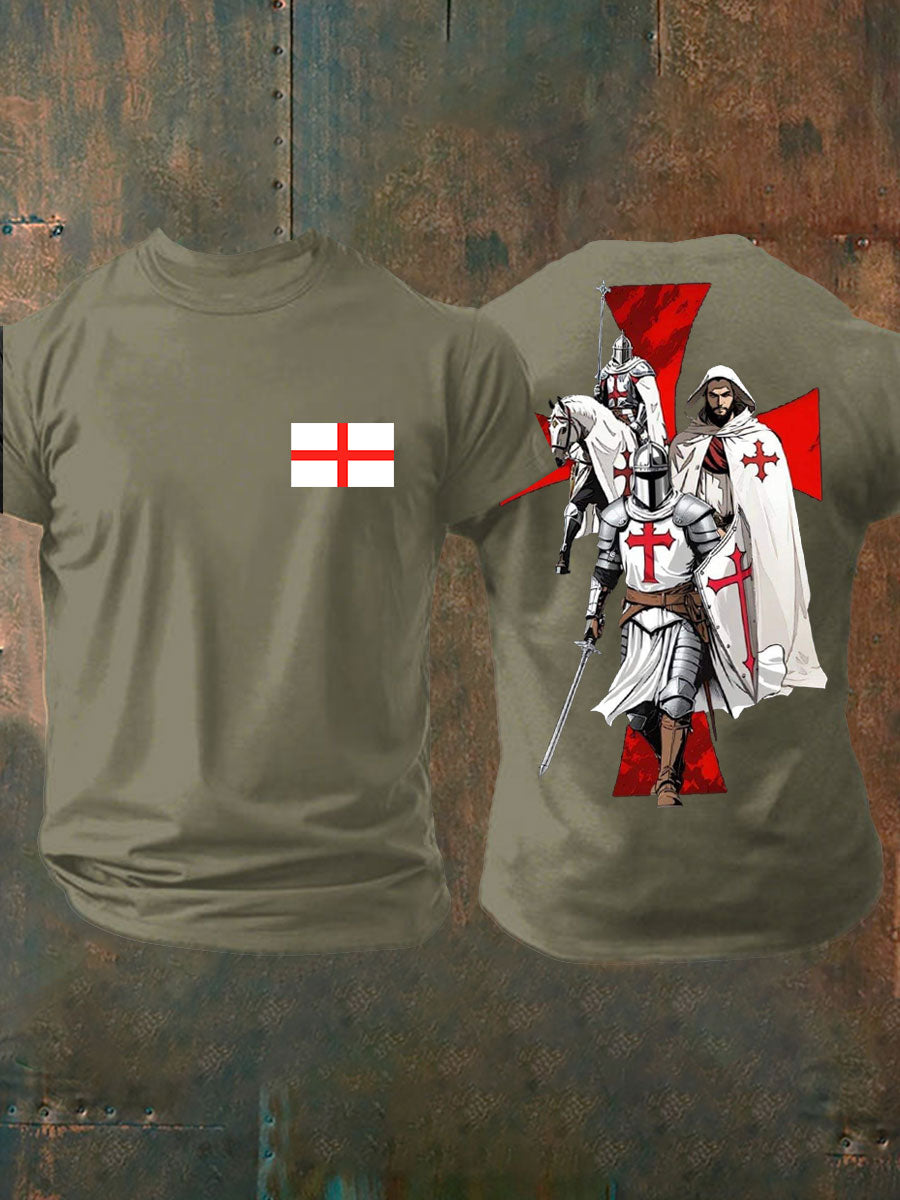 Men's English Crusaders Printed imitation cotton short-sleeved T-shirt