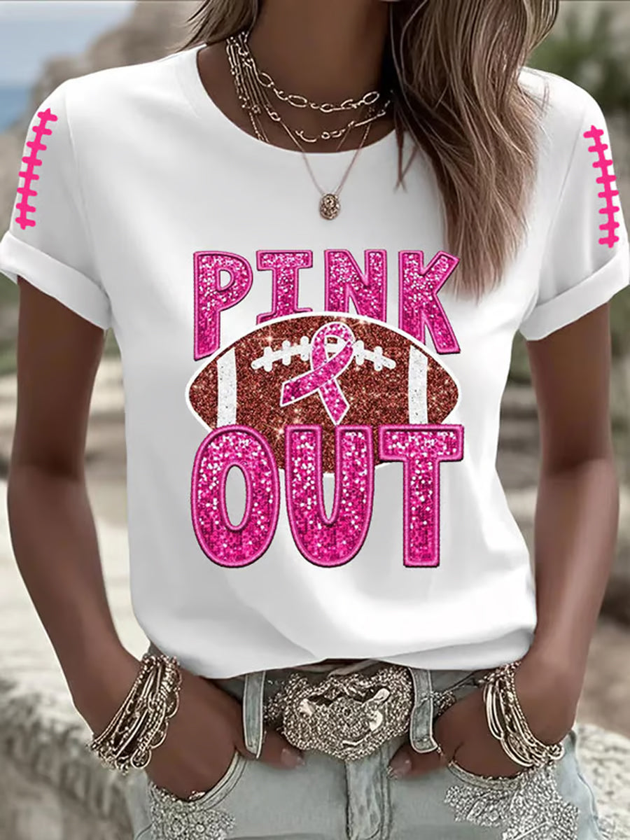 Women's Breast cancer Awareness Pink Ribbon Pink Out Print Casual T-Shirt
