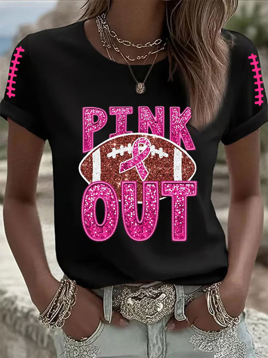 Women's Breast cancer Awareness Pink Ribbon Pink Out Print Casual T-Shirt