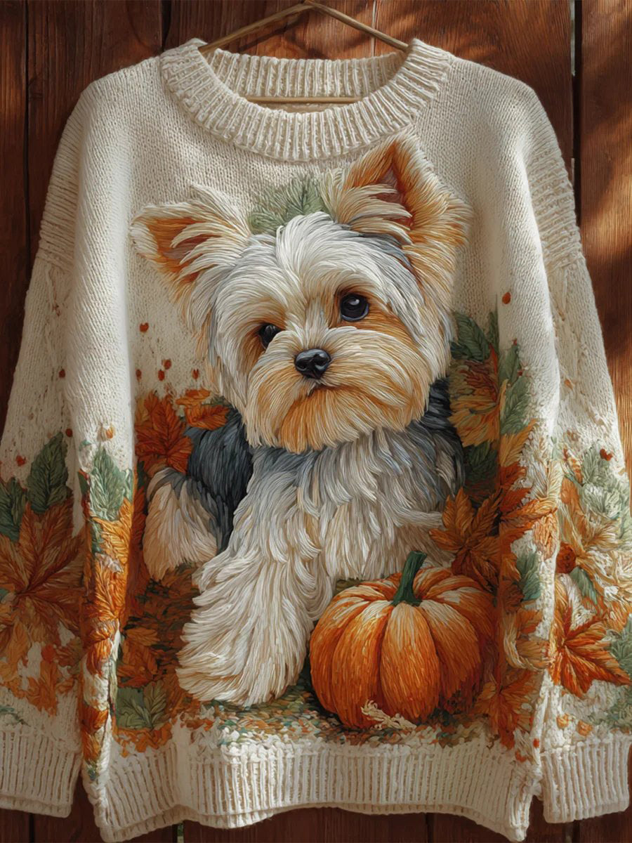 Women's Autumn Dog Art Print Sweatshirt