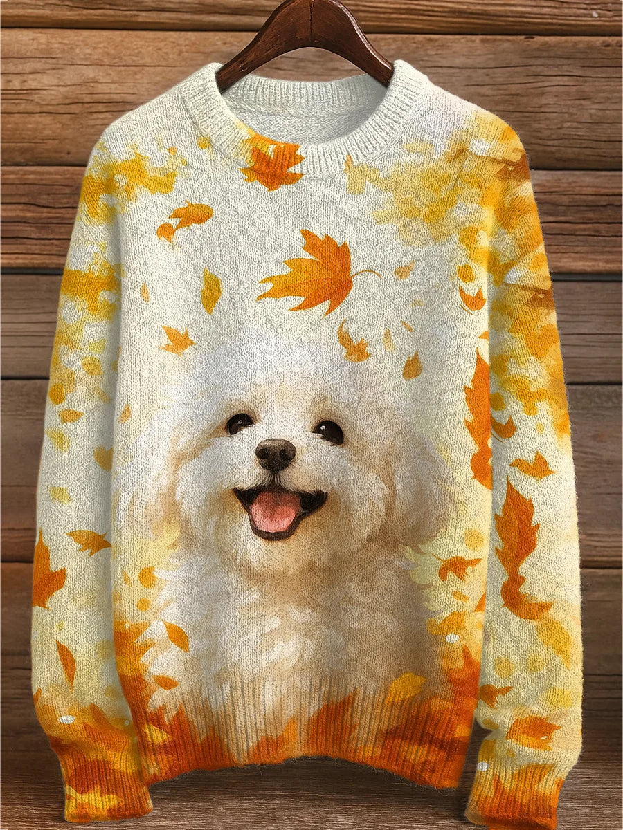 Women's Autumn Dog Art Print Sweatshirt