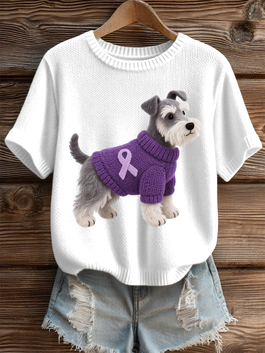 Women's Felt Art Schnauzer Pattern Cozy Knit Top