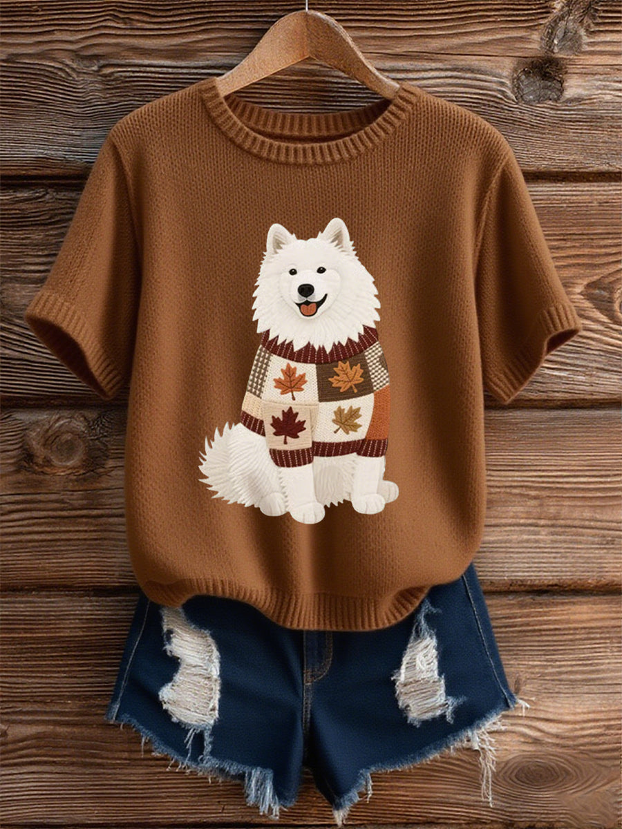 Women's Autumn Dog Art Print Short SleeveT-shirt