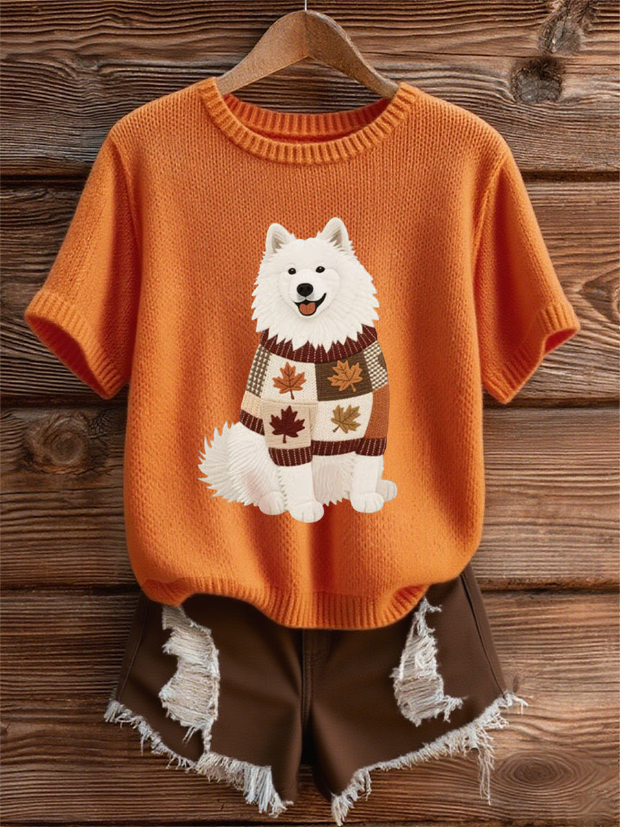 Women's Autumn Dog Art Print Short SleeveT-shirt
