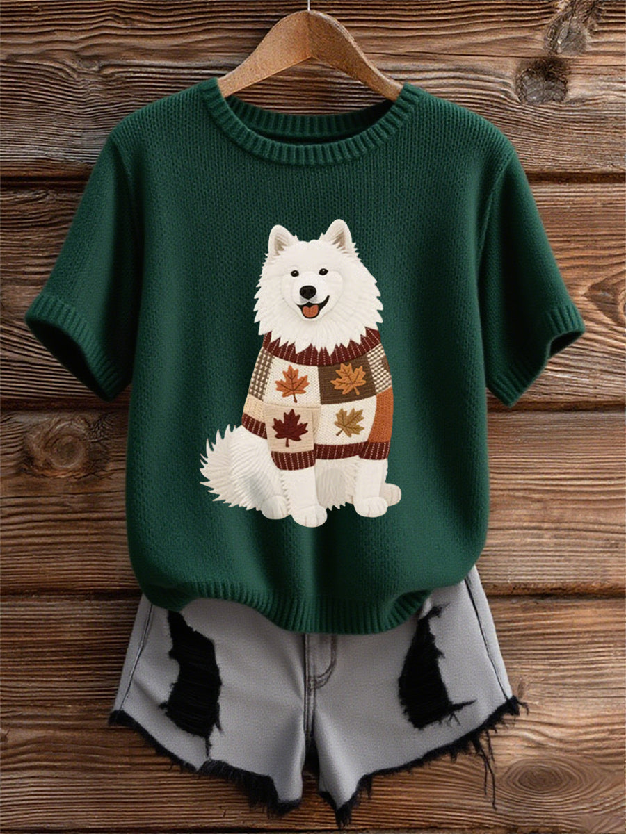 Women's Autumn Dog Art Print Short SleeveT-shirt