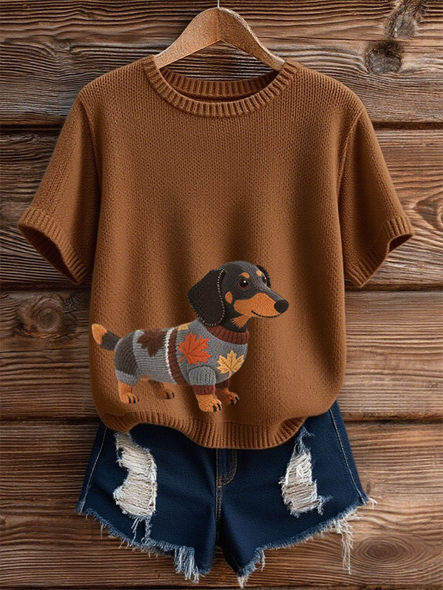 Women's Autumn Dog Art Print Short SleeveT-shirt