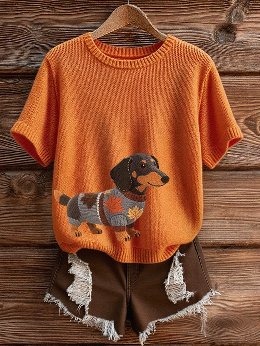 Women's Autumn Dog Art Print Short SleeveT-shirt