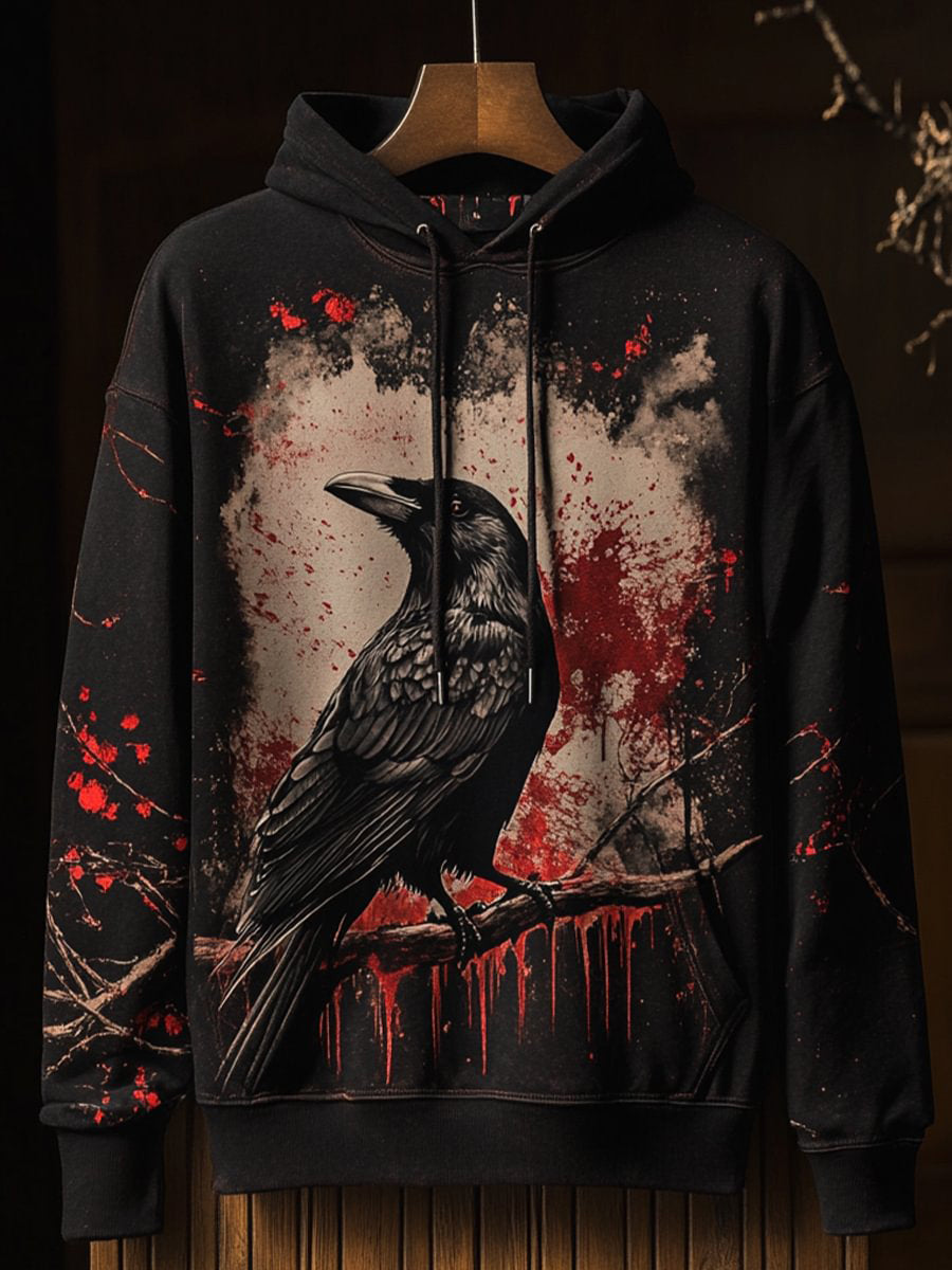 Men's Halloween Crow Drop-Shoulder Hoodie