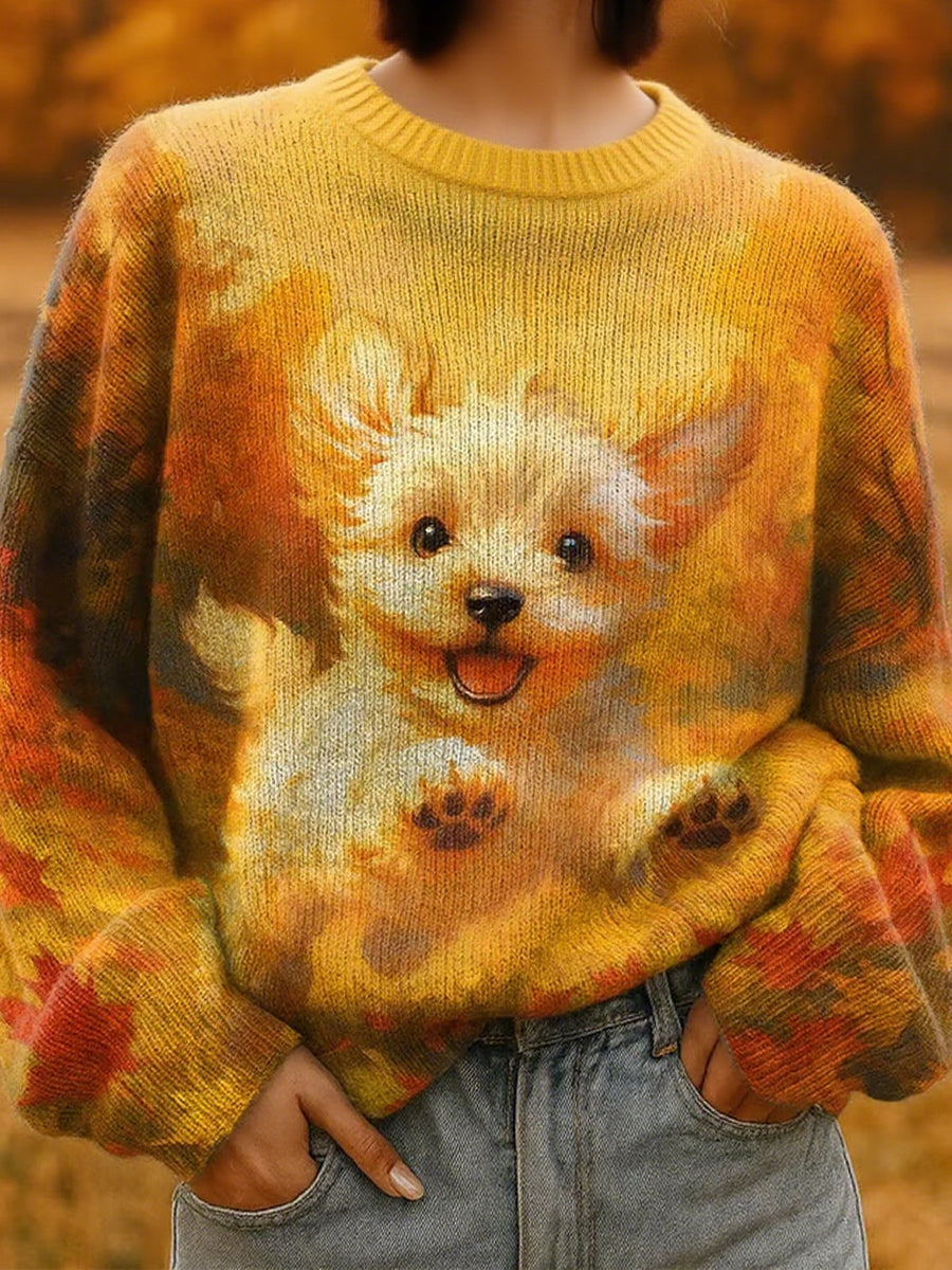 Women's Autumn Dog Art Print Sweatshirt