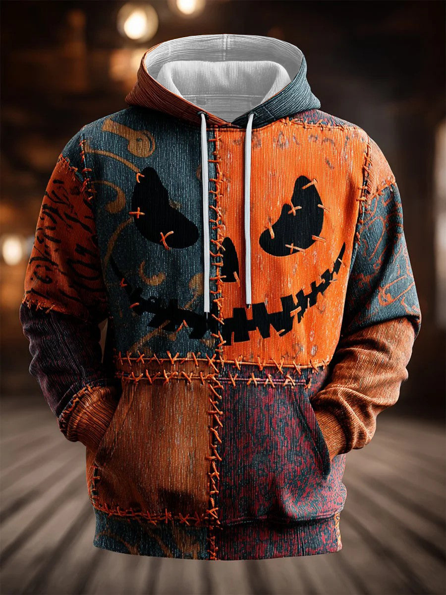 Men's Halloween Art Print Oversized Drop-Shoulder Hoodie with Pocket