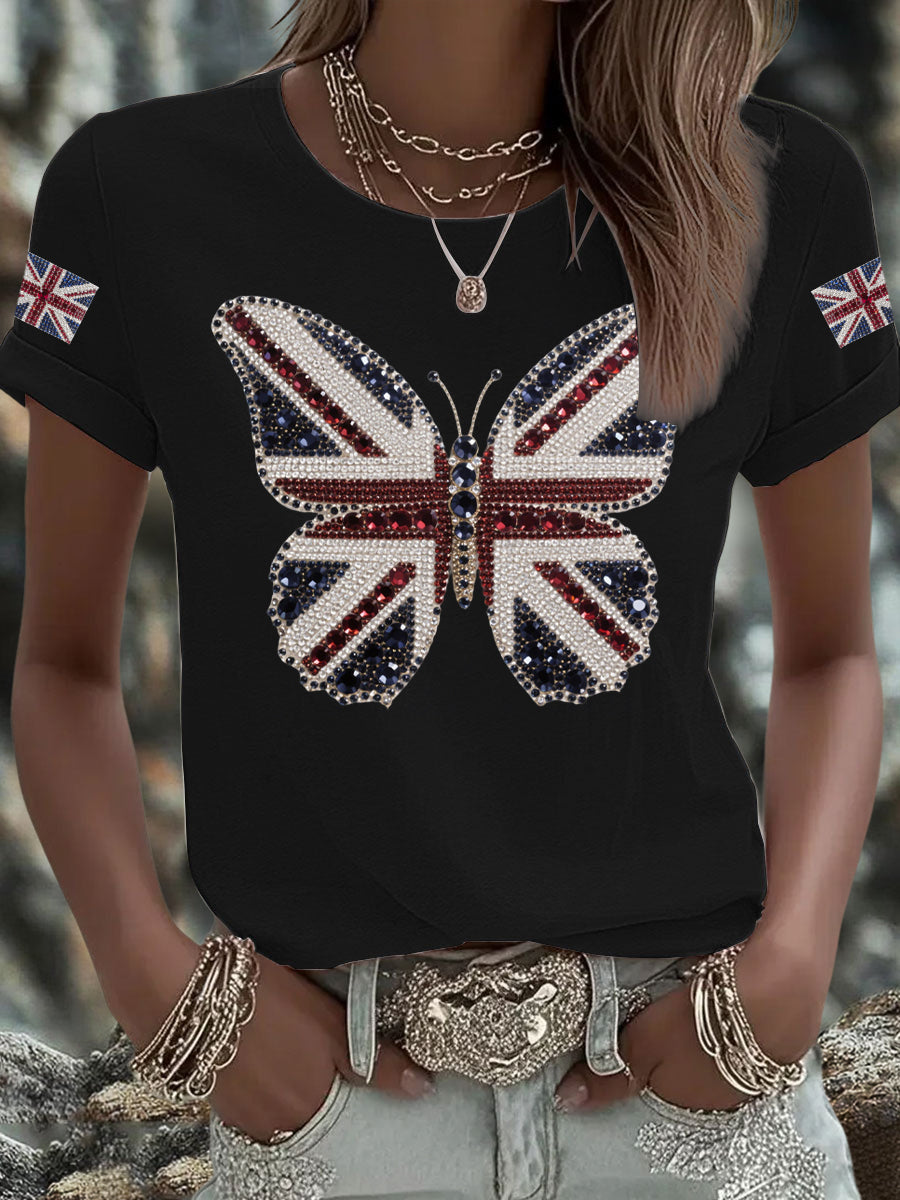 Women's UK Flag Butterfly Printed T-shirt