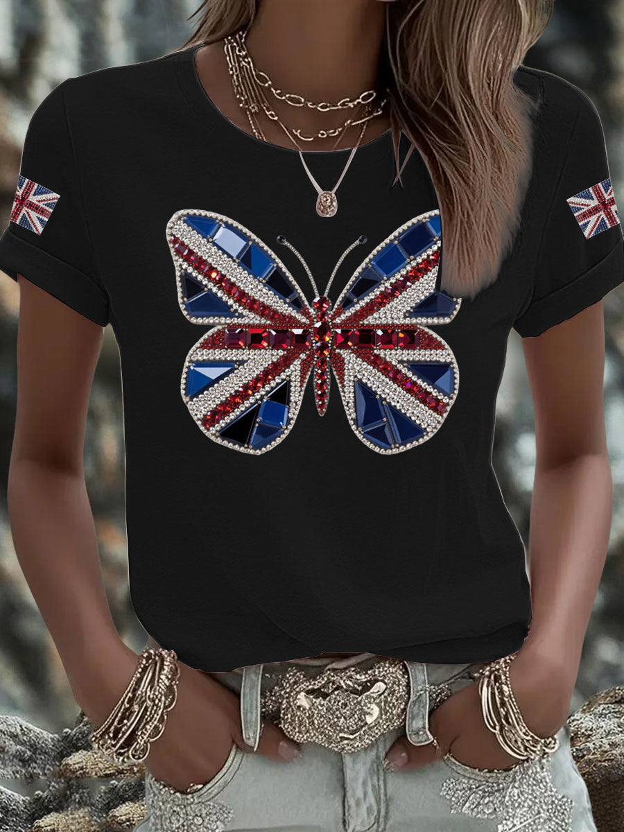 Women's UK Flag Butterfly Printed T-shirt