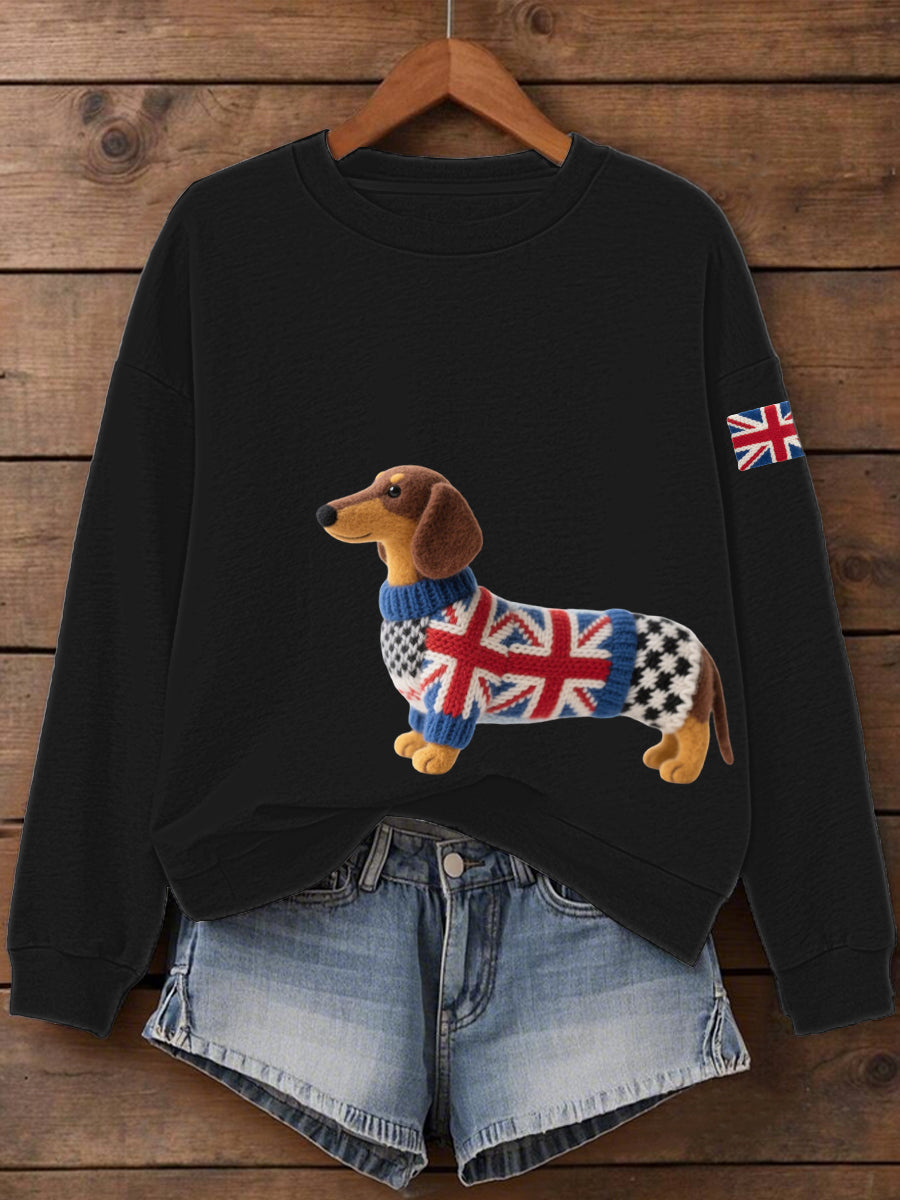 Women's UK Flag Dachshund Print Sweatshirt