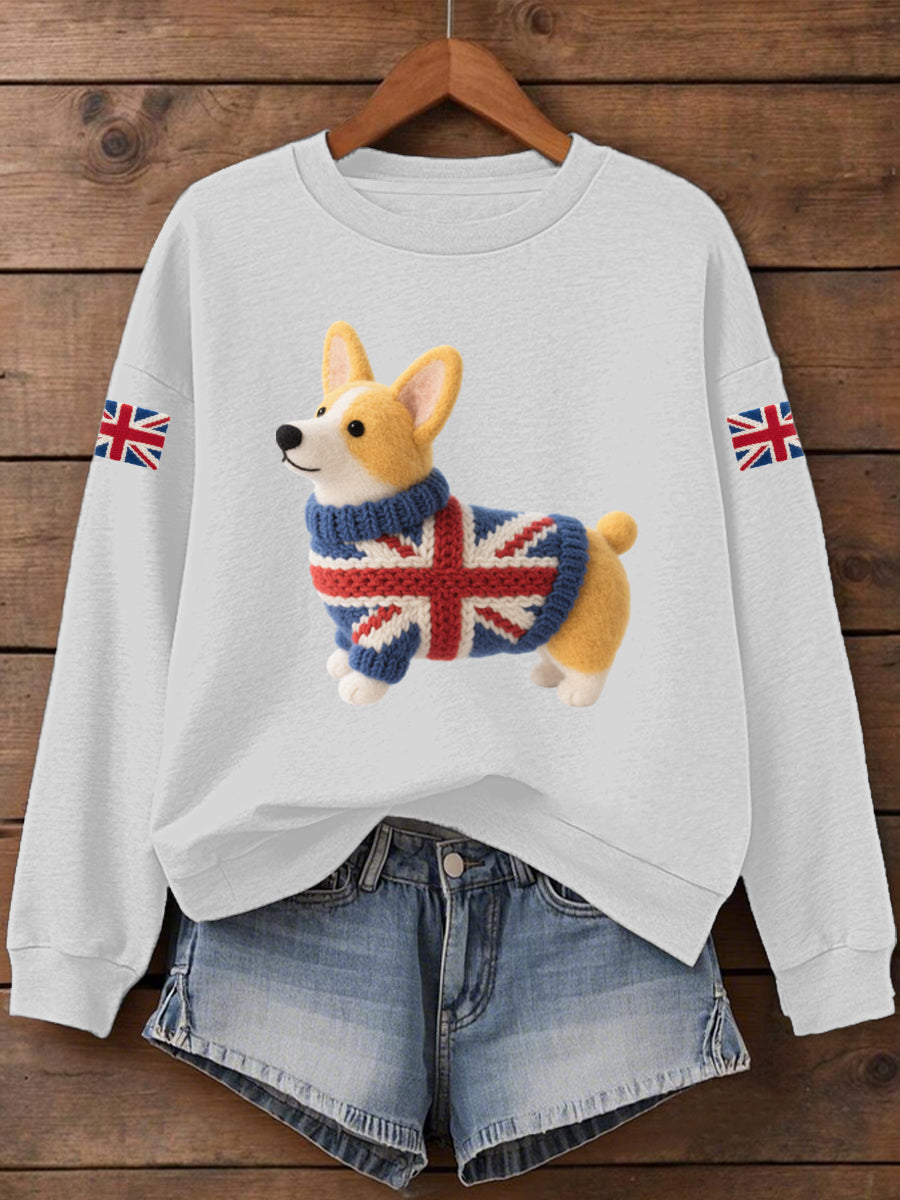 Women's UK Flag Corgi Print Sweatshirt