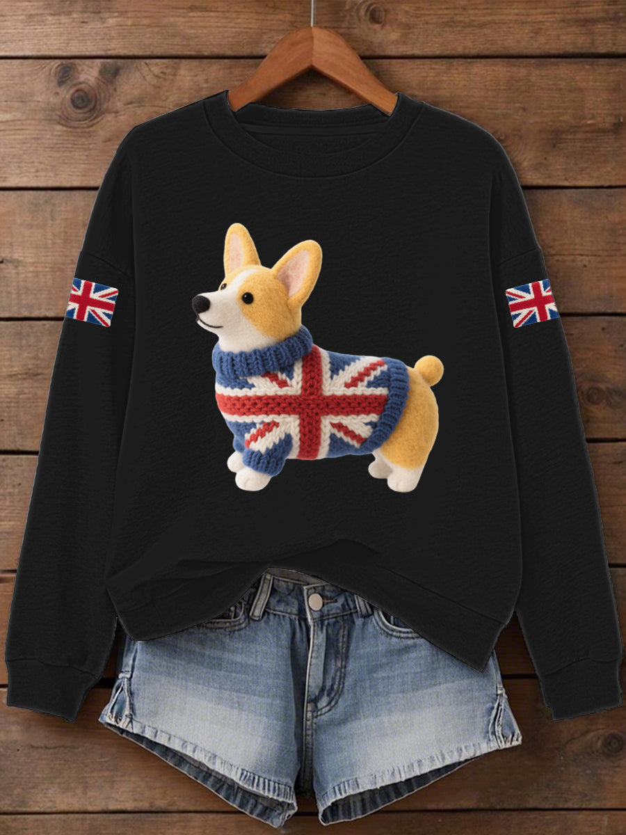 Women's UK Flag Corgi Print Sweatshirt