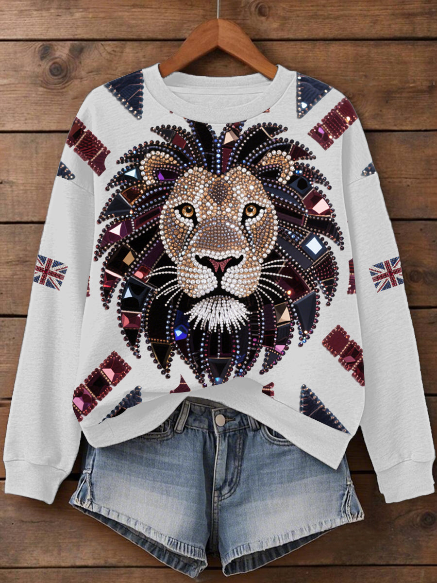 Women's UK Flag Lion Print Sweatshirt
