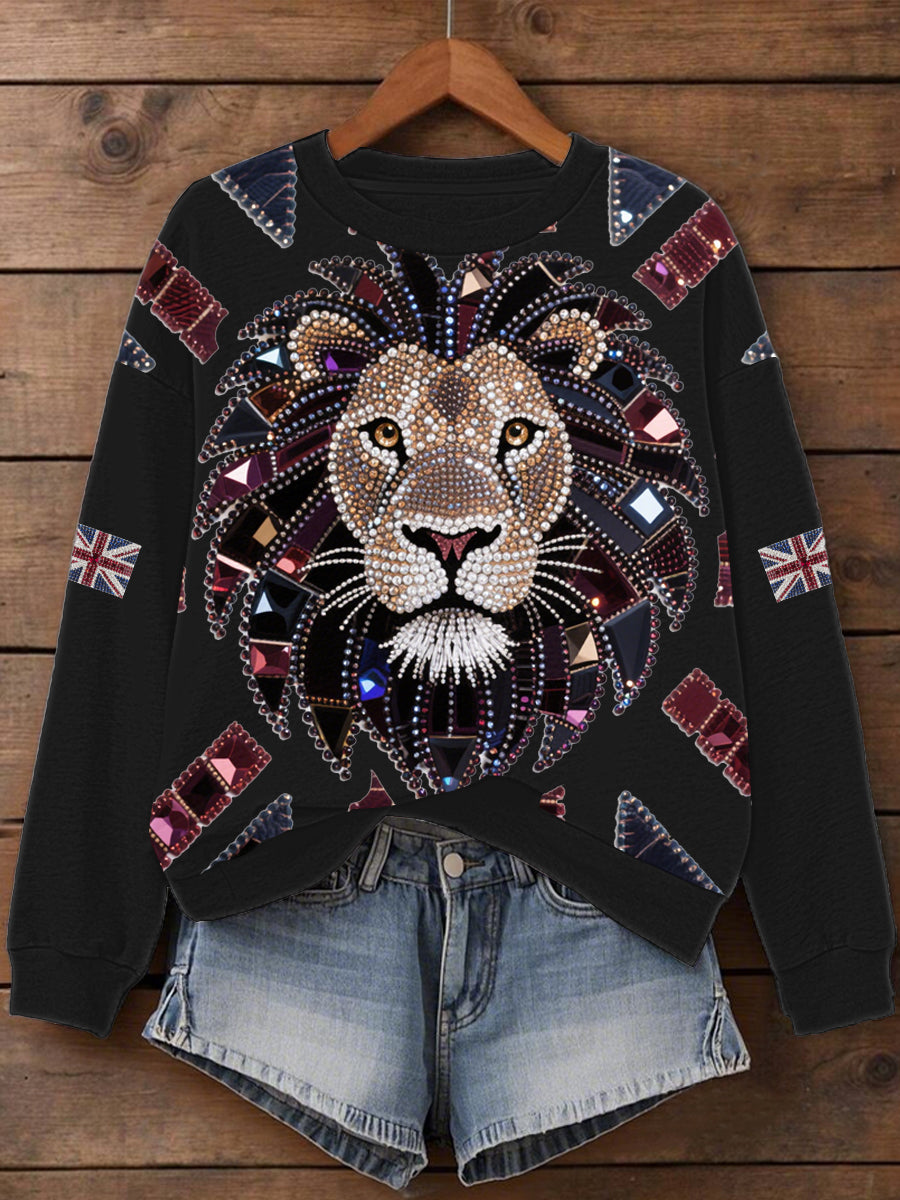 Women's UK Flag Lion Print Sweatshirt