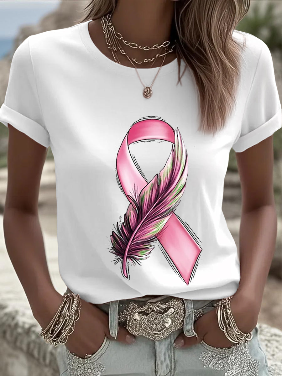 Women's Breast Cancer Awareness Pink Ribbon Short Sleeve T-shirt