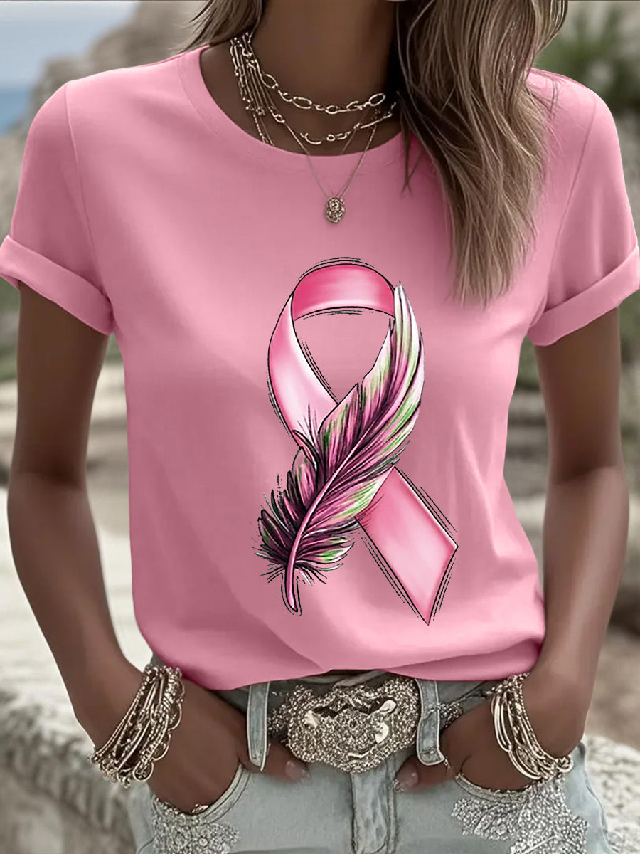 Women's Breast Cancer Awareness Pink Ribbon Short Sleeve T-shirt