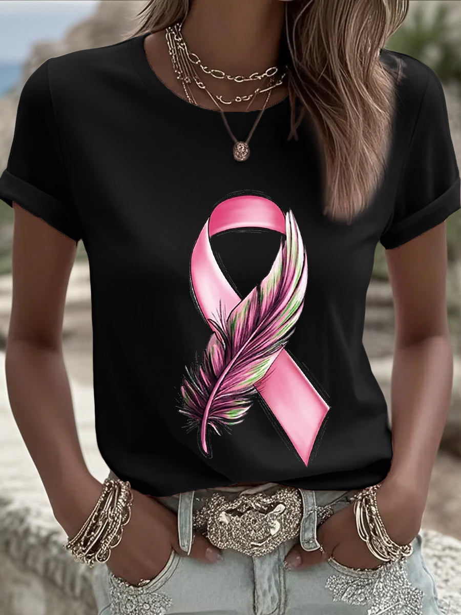 Women's Breast Cancer Awareness Pink Ribbon Short Sleeve T-shirt