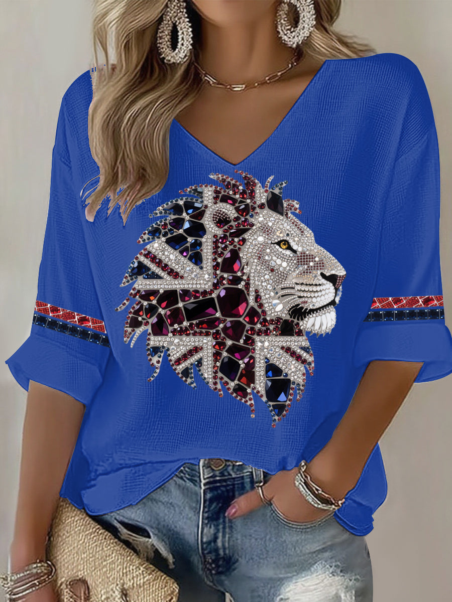 Women's British imitation diamond hot-drilling Printed Casual T-shirt