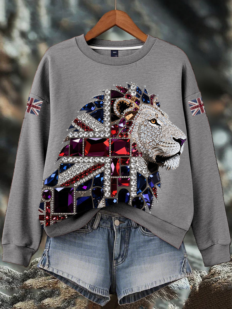 Women's British imitation diamond hot-drilling Print Sweatshirt