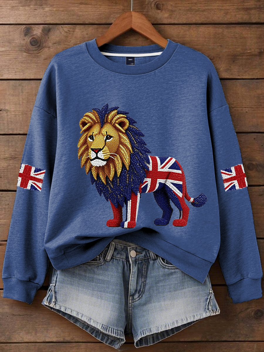 Women's British imitation diamond hot-drilling Printed Regular Sweatshirt