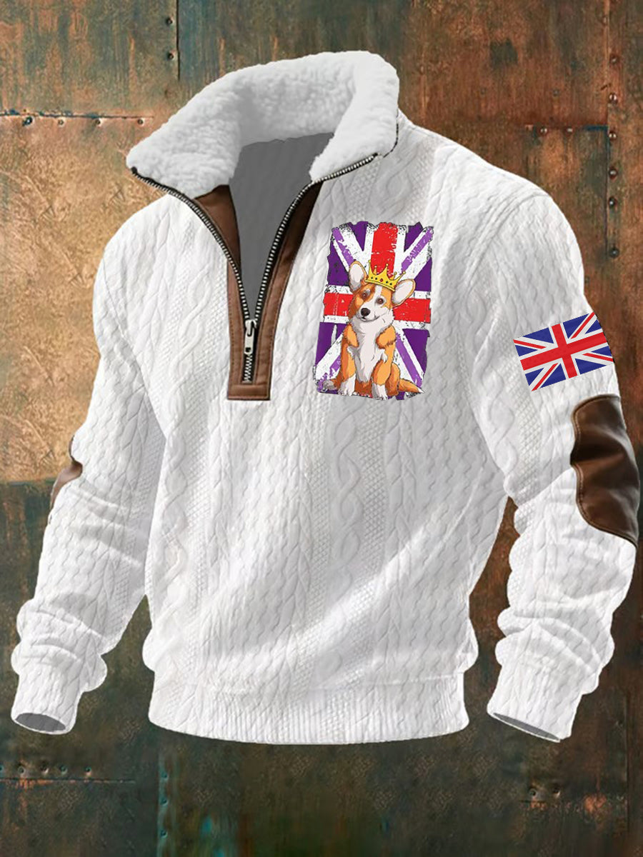 Men's Vintage England Flag Dog Printed Sweatshirt