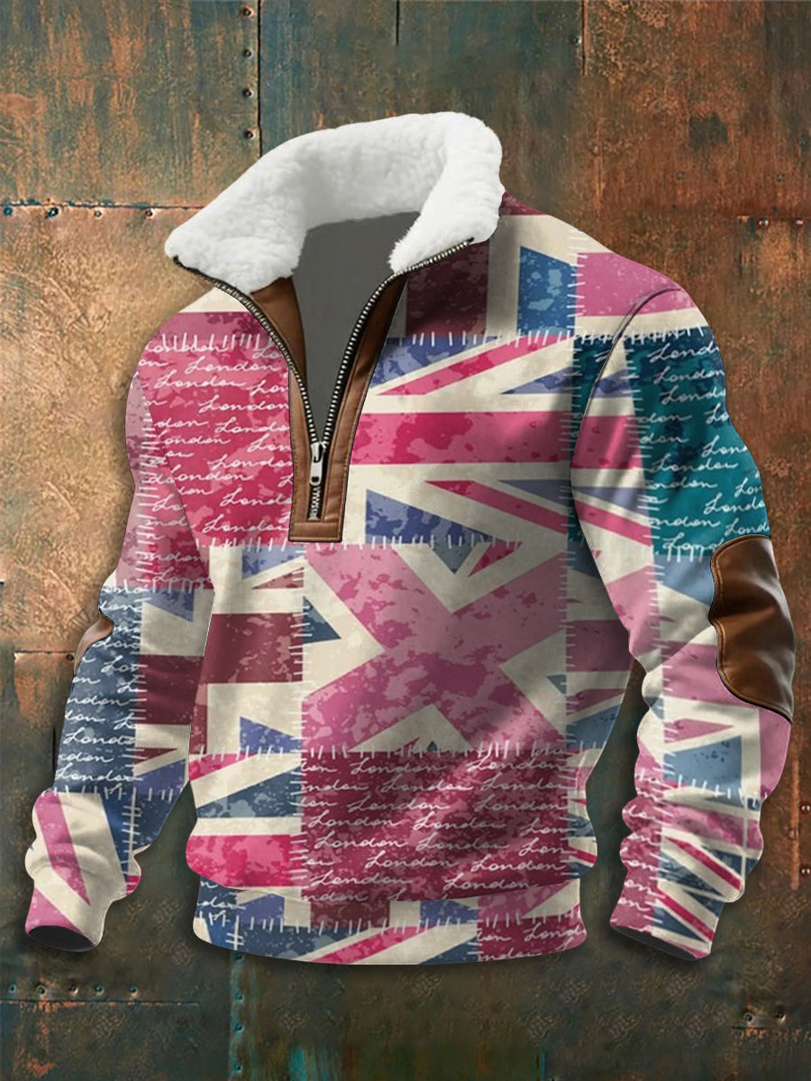Men's Union Jack Art Print baggy zip-up hoodie