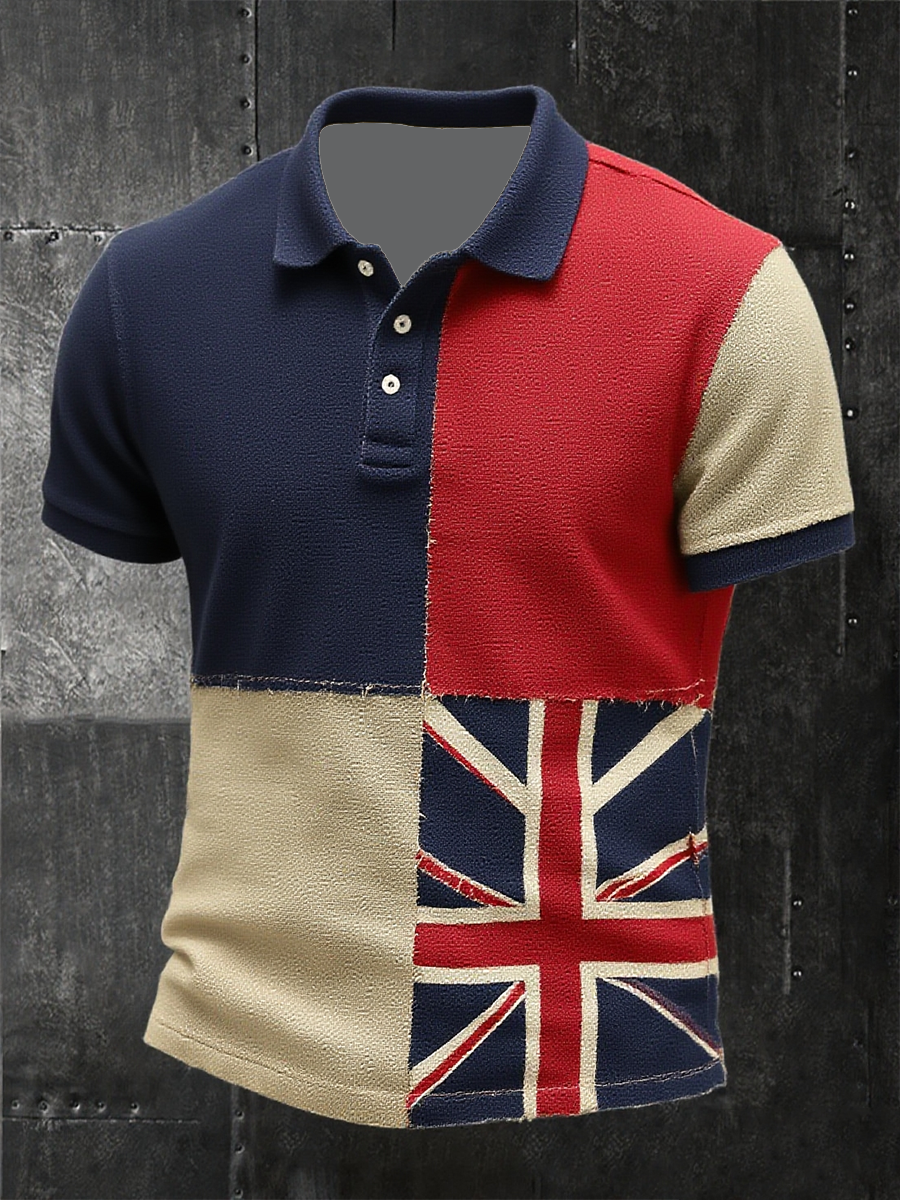 Men's Union Jack and patchwork printed polo shirt