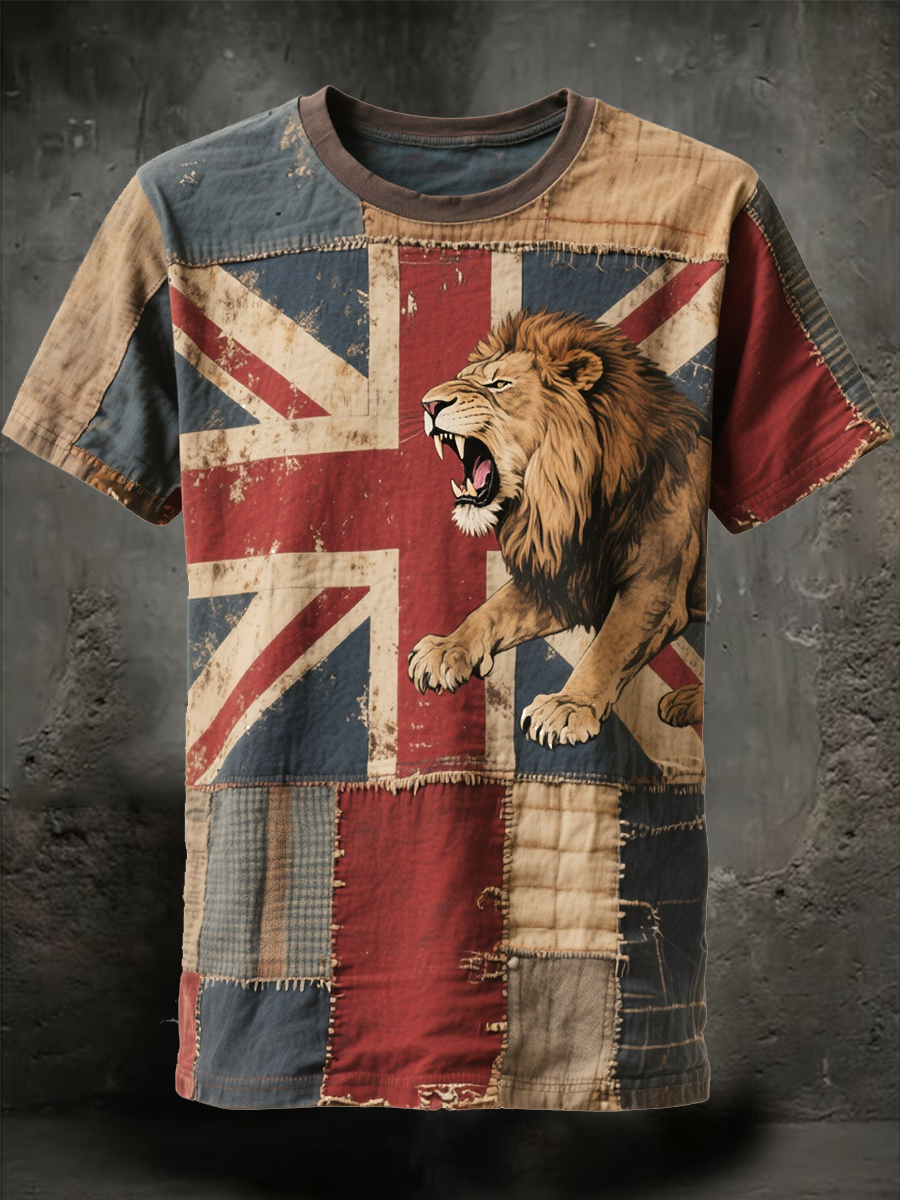 Unisex British lion combined with retro old style Printed short sleeves t-shirt