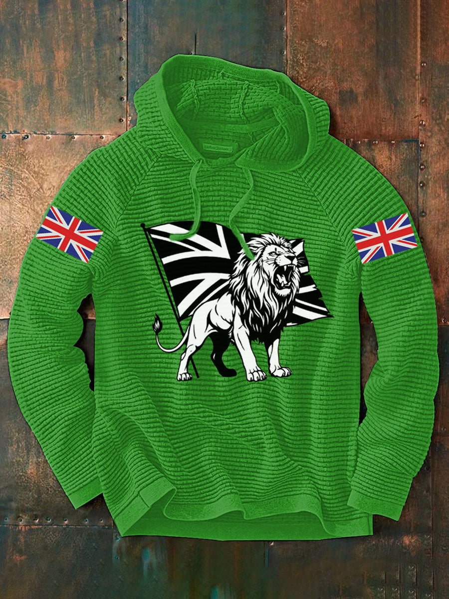 Men's Vintage England Flag Lion Printed Hoodie