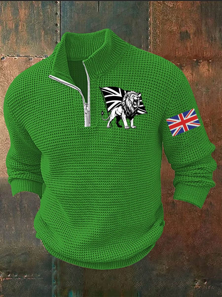 Men's Vintage England Flag Lion Printed Sweater