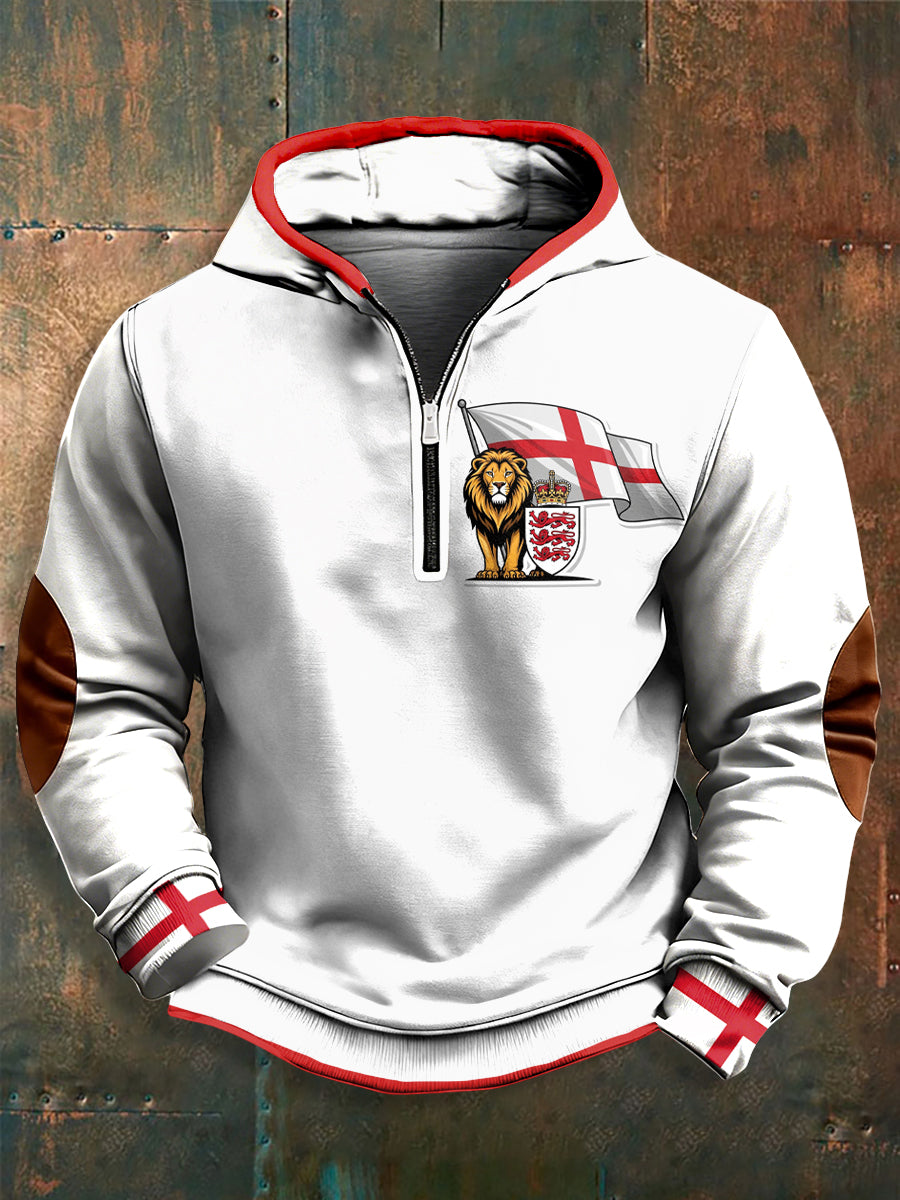 Men's English Flag Lion Printed Long Sleeve Hoodie