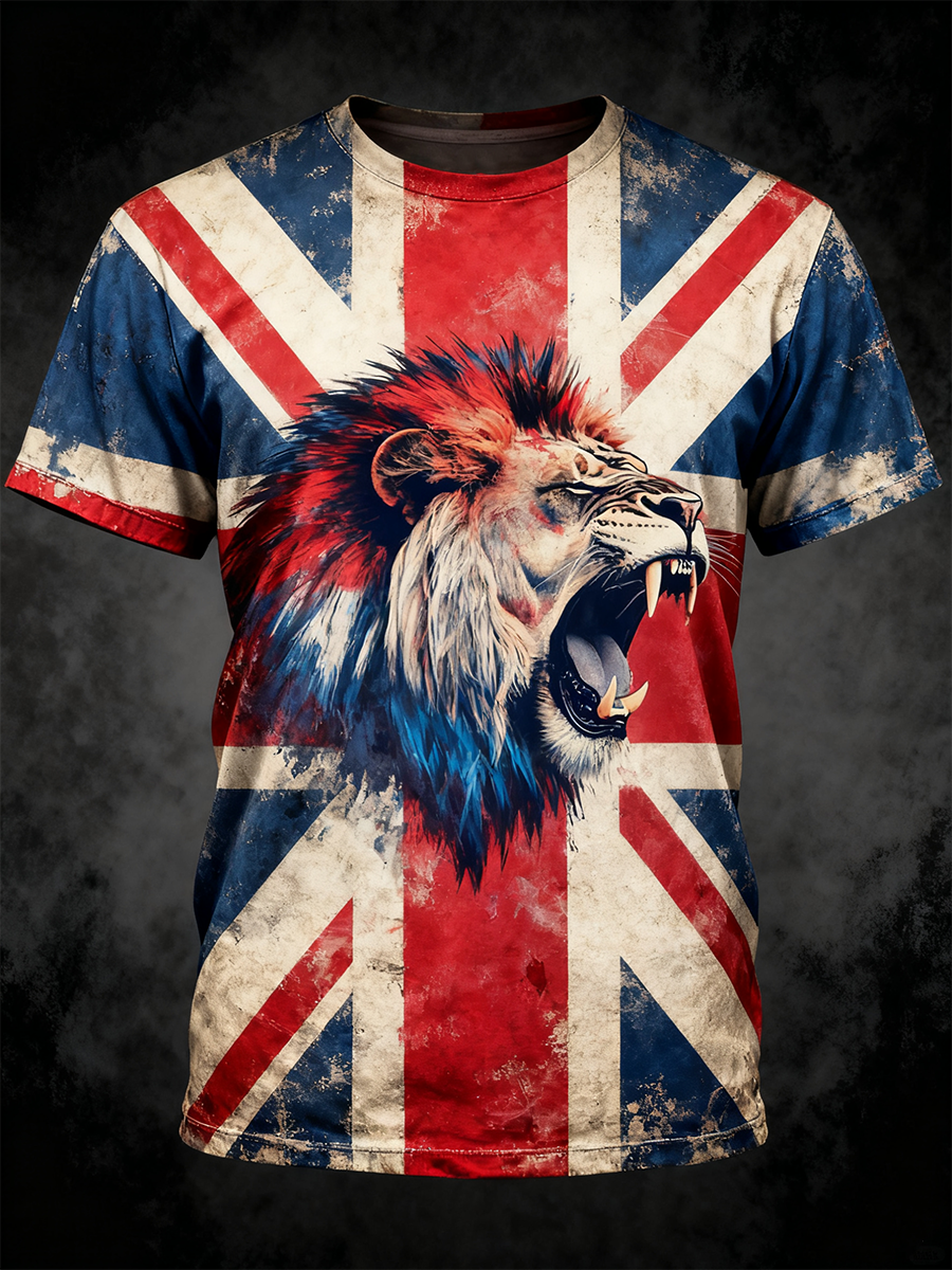 Men's British lion combined with retro old style Printed short sleeves t-shirt