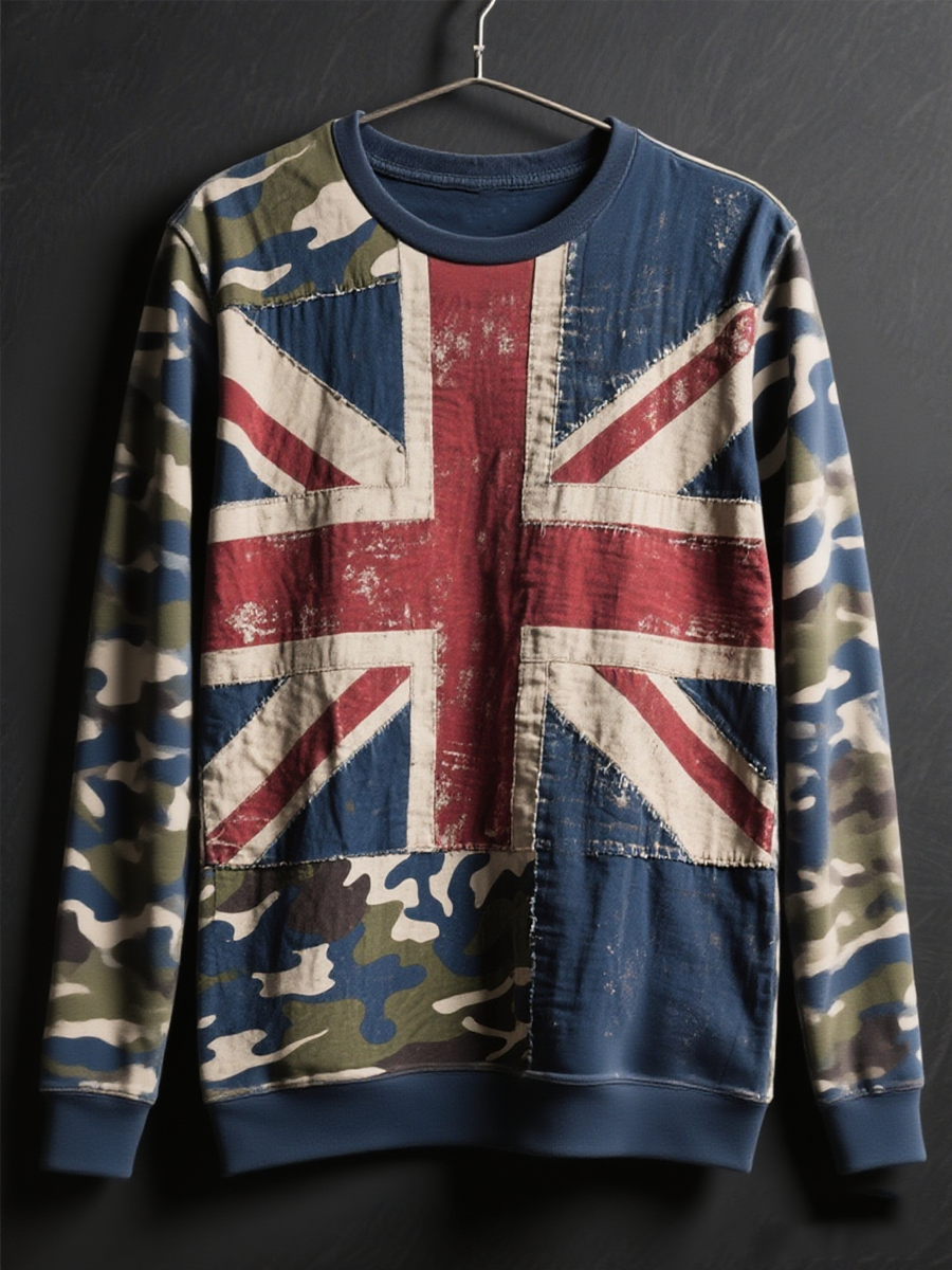 Men's British flag and camouflage pattern Printed Crew Neck Sweatshirt