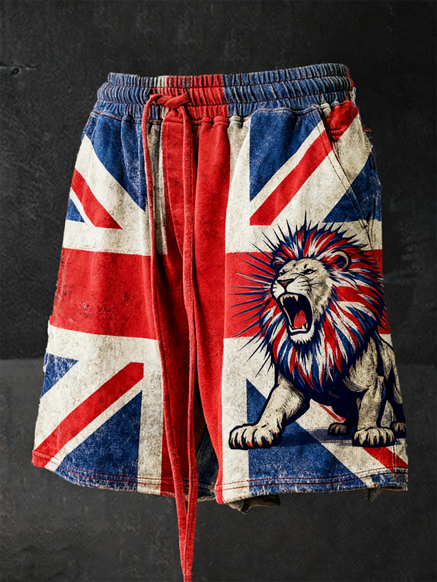 Men's British lion combined with retro old style Printed Shorts