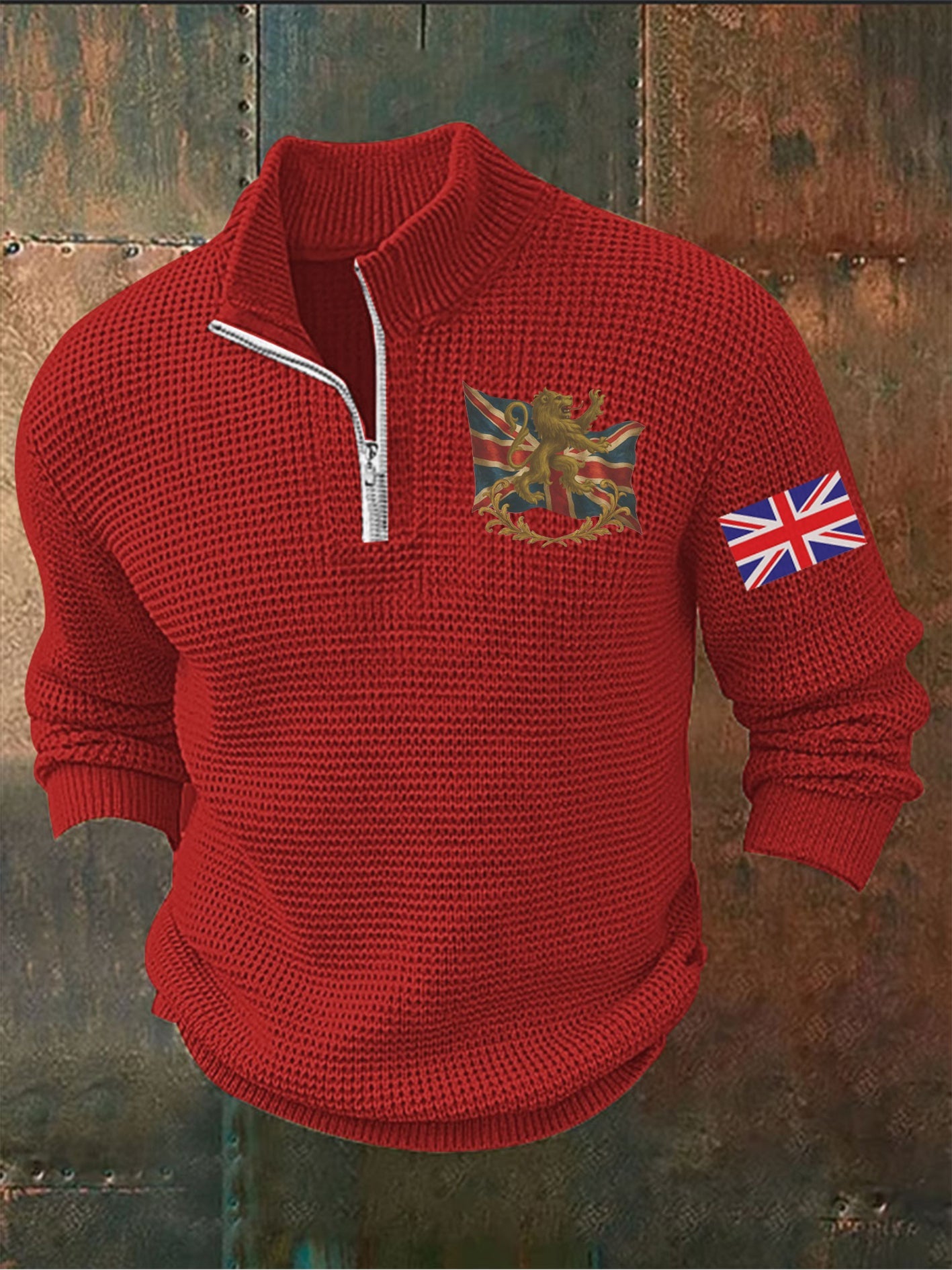 Men's Vintage England Flag Lion Printed Sweater