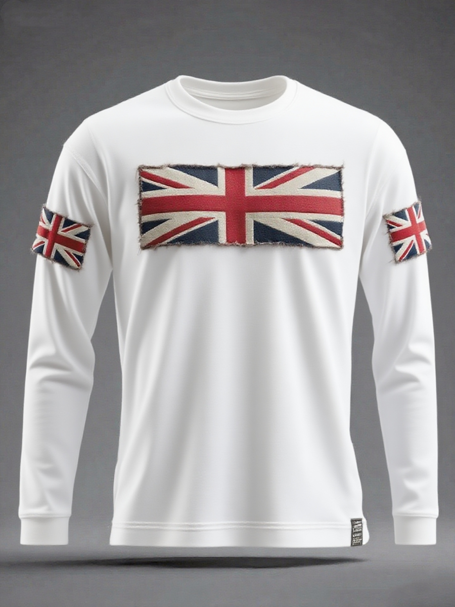 Men's British Flag Printed long sleeve round neck T-shirt