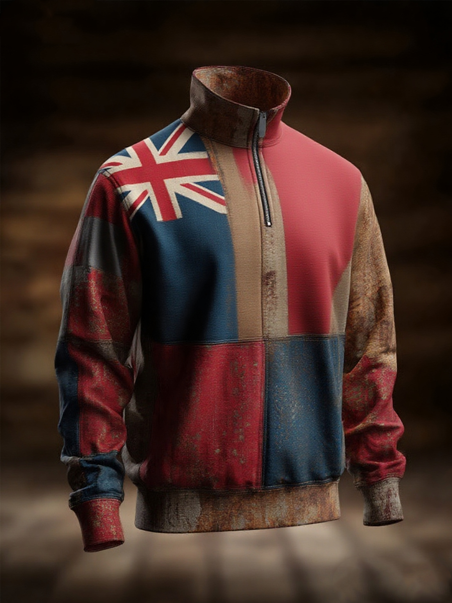 Men's british flag patchwork Printed Zip-Up Hoodie
