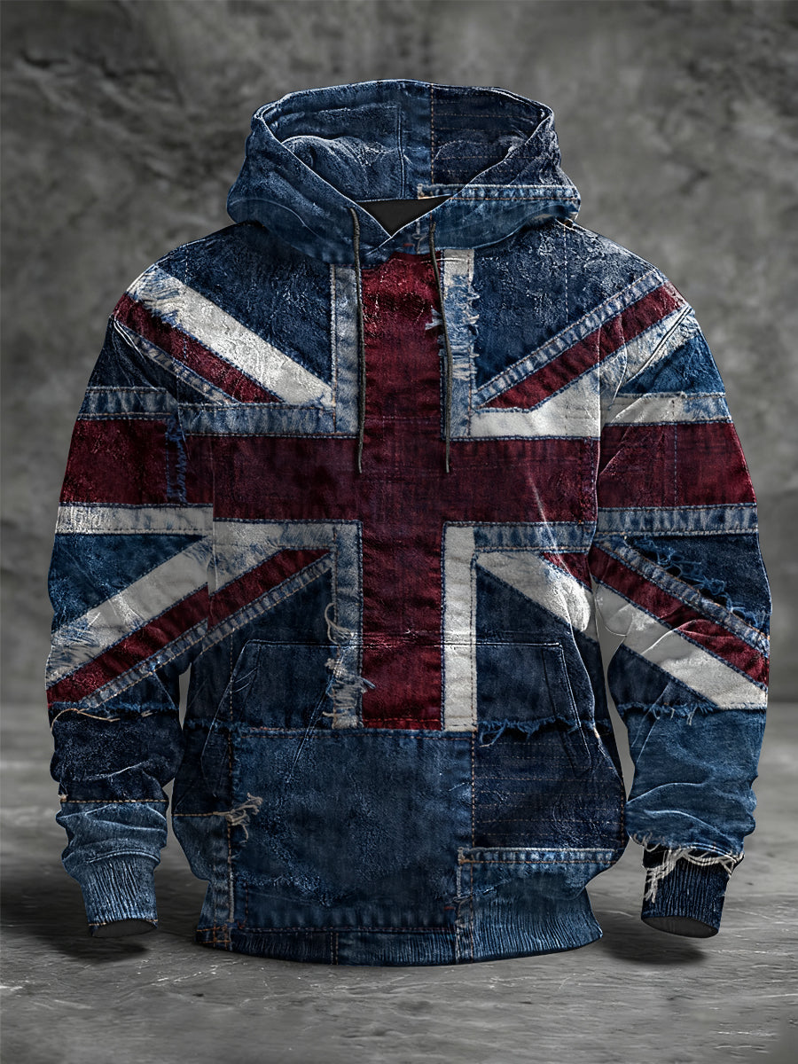 Men's British Flag Oversized Drop-Shoulder Hoodie with Pockets
