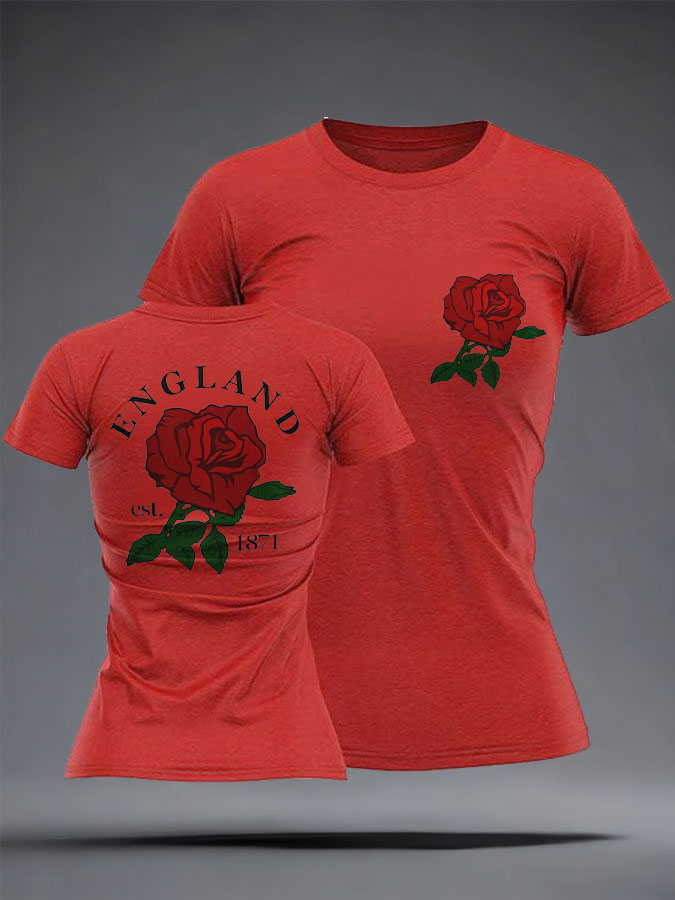 Women's England Rugby Lover Roses Printed T-Shirt