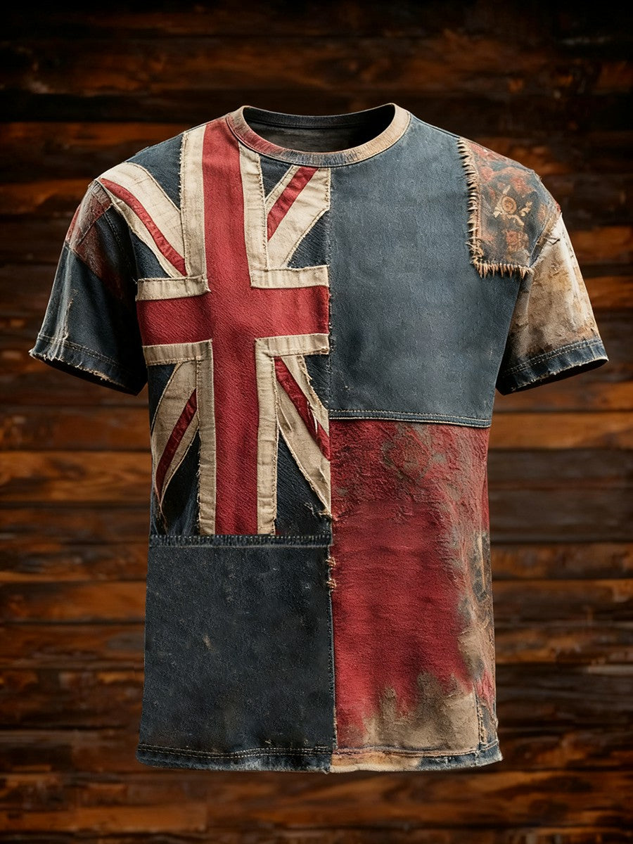 Men's Vintage England Flag Printed T-shirt