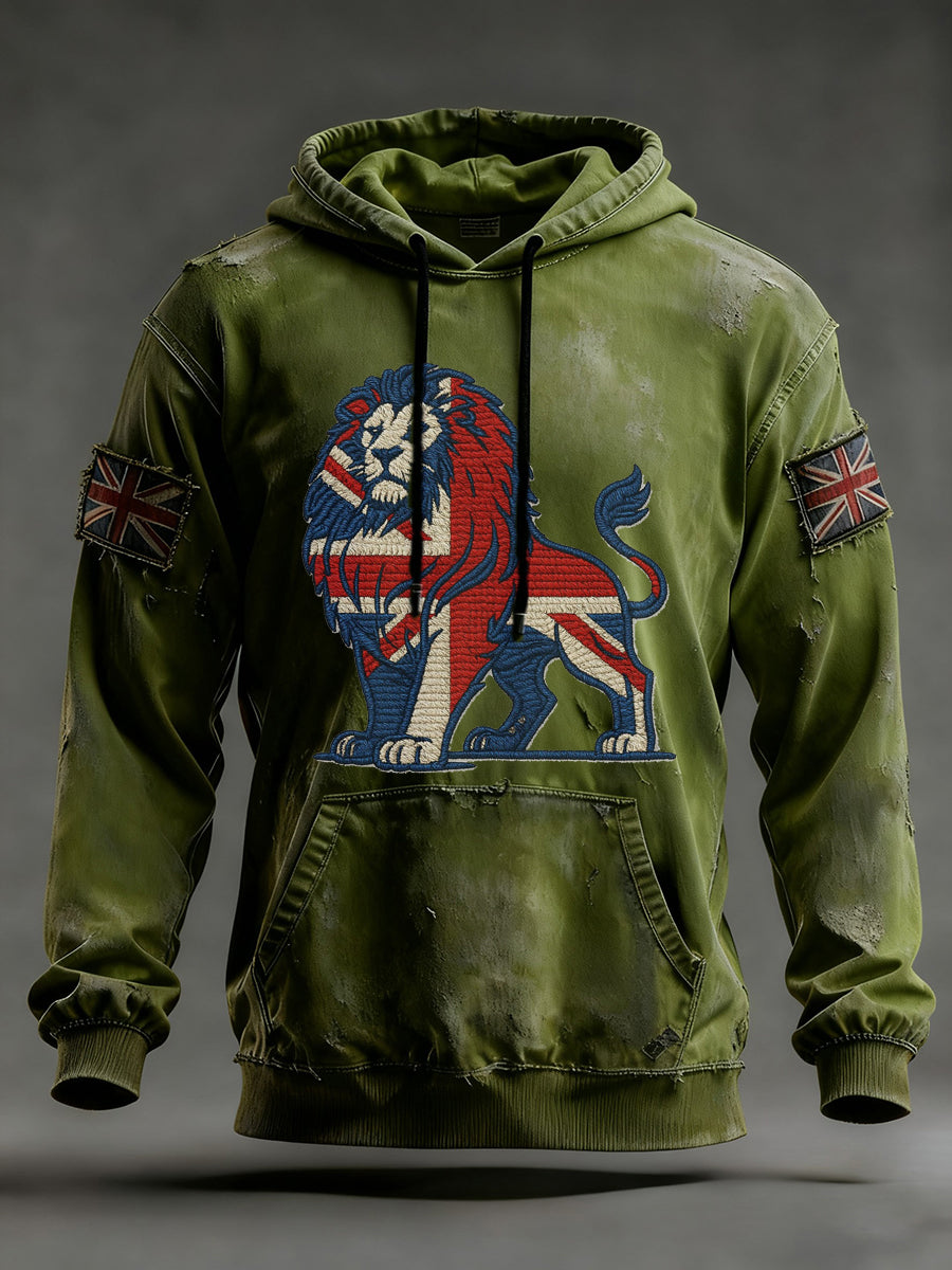 Men's Vintage England Flag Lion Printed Hoodie